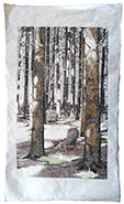 Wald, Audienz. Tusche auf Nepalbütten, 170 x 100 cm, 2018  